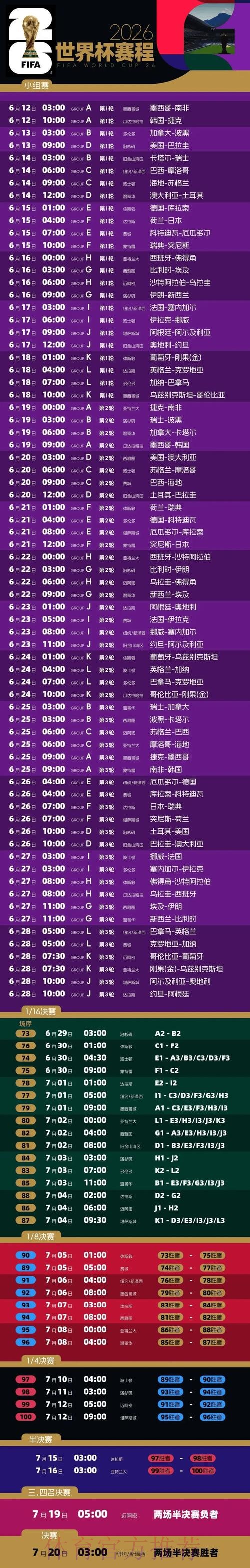 2026世界杯完整赛程实时更新实时赛程直播平台